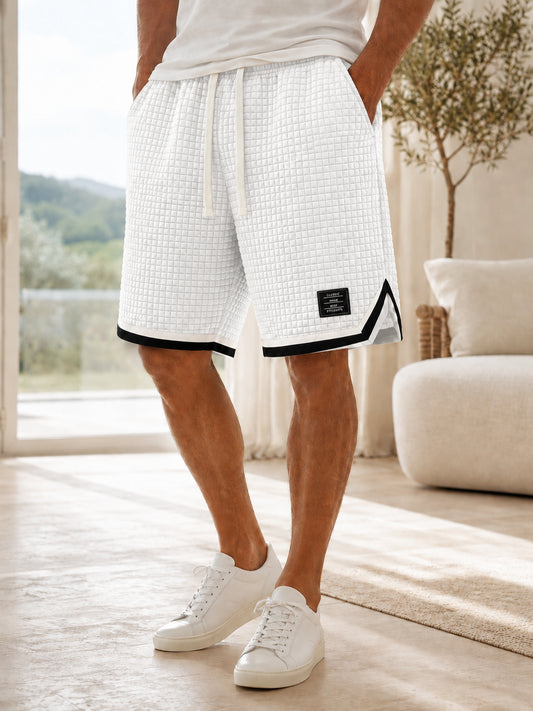Men's Plus Size Waffle Grid Knit Shorts with Trim Detail