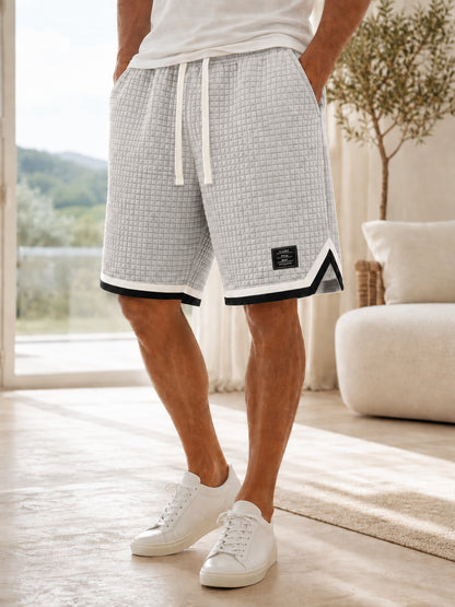 Men's Plus Size Waffle Grid Knit Shorts with Trim Detail