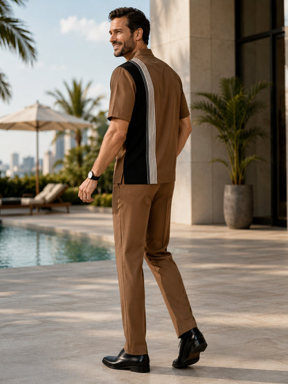 Men's 2-Piece Short Sleeve Button-Down Shirt &amp; Pants Set