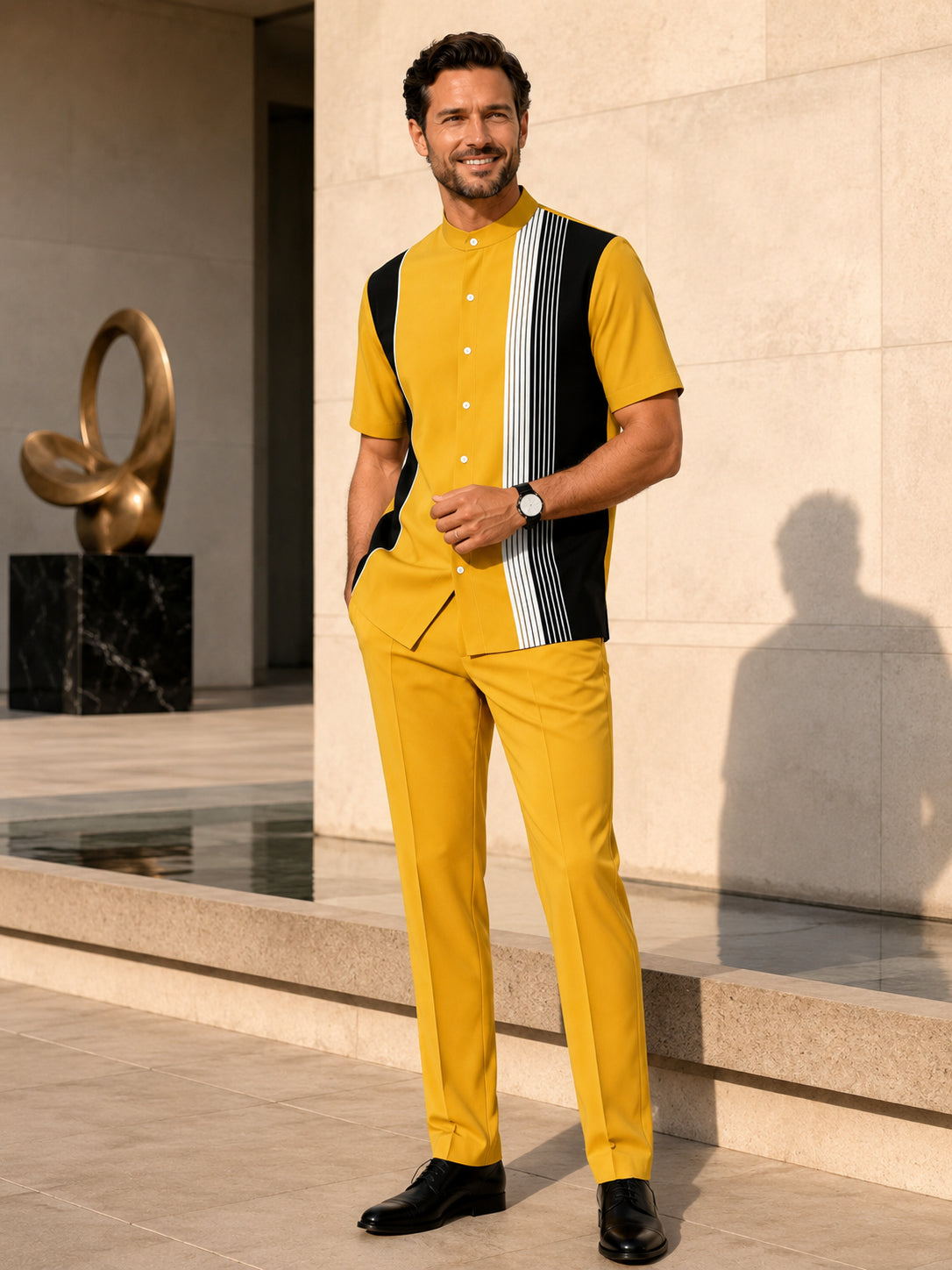 Men's 2-Piece Short Sleeve Button-Down Shirt &amp; Pants Set