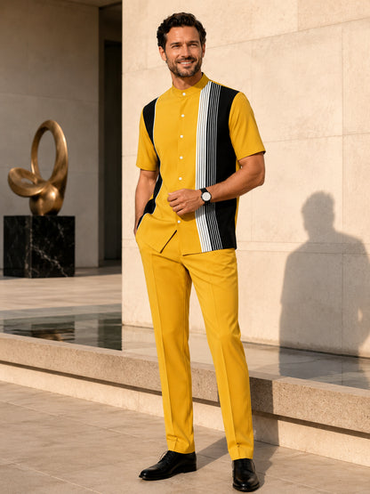 Men's 2-Piece Short Sleeve Button-Down Shirt &amp; Pants Set