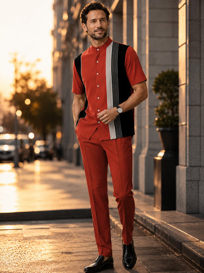 Men's 2-Piece Short Sleeve Button-Down Shirt &amp; Pants Set