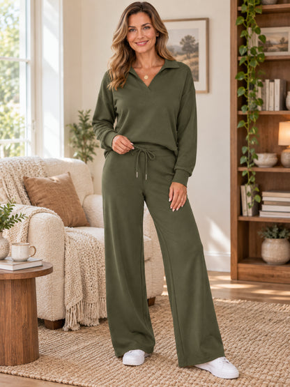 Women’s V-Neck Sweatshirt & Wide-Leg Lounge Set
