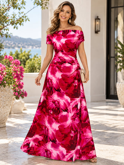 Women’s Off-the-Shoulder Ruched Printed Dress