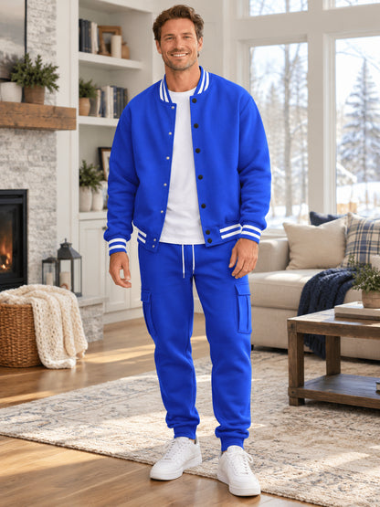 Retro Varsity Bomber Jacket & Cargo Tracksuit Set