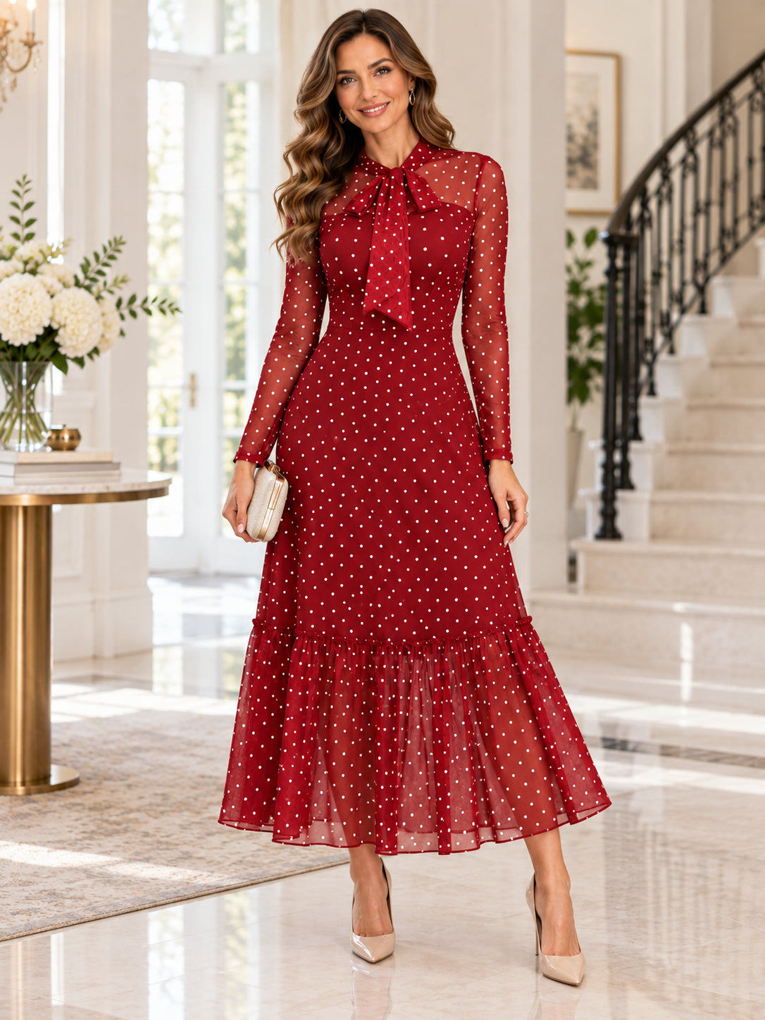 Women's Retro Polka Dot Double-Layered  Dress