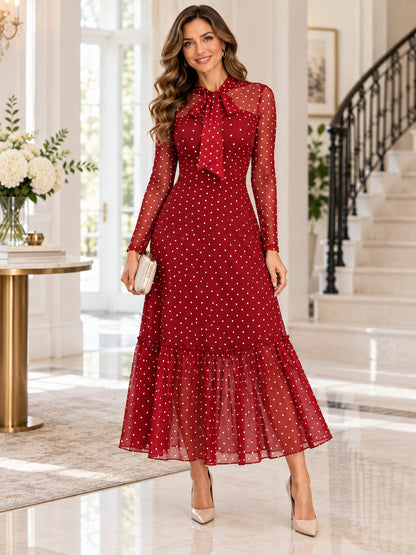 Women's Retro Polka Dot Double-Layered  Dress