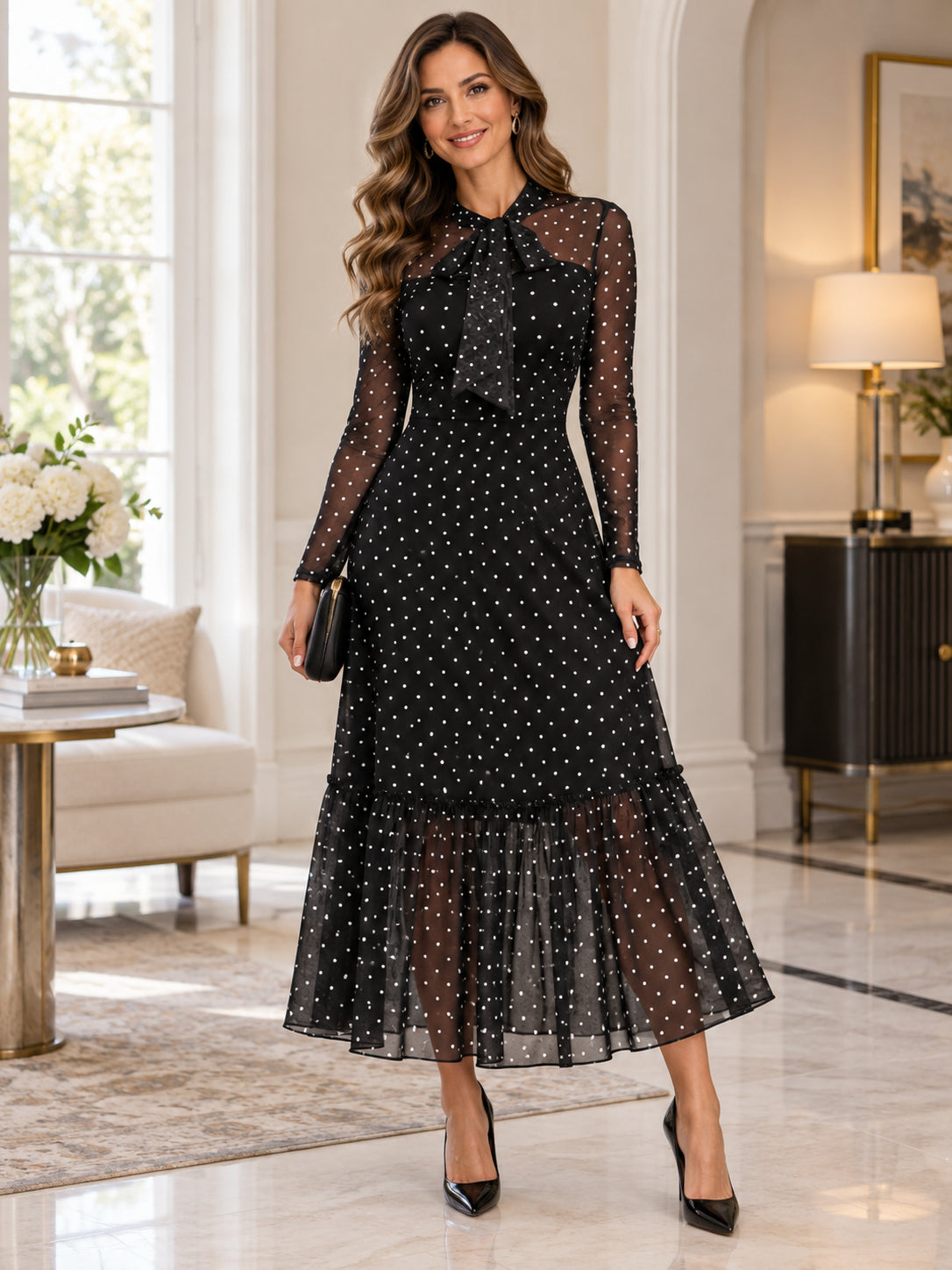 Women's Retro Polka Dot Double-Layered  Dress