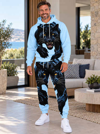Men’s 3D Panther Print Hooded Tracksuit Set
