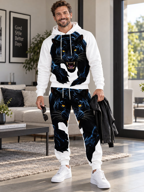 Men’s 3D Panther Print Hooded Tracksuit Set