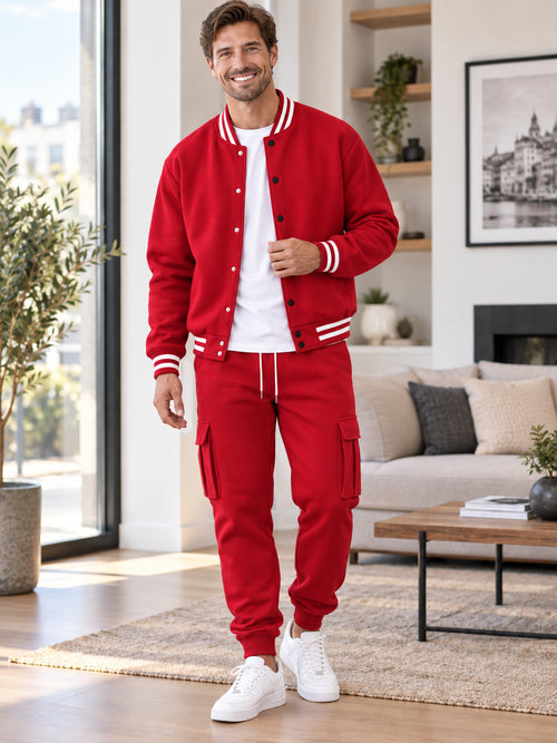 Retro Varsity Bomber Jacket & Cargo Tracksuit Set