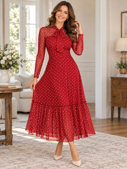 Women's Retro Polka Dot Double-Layered  Dress