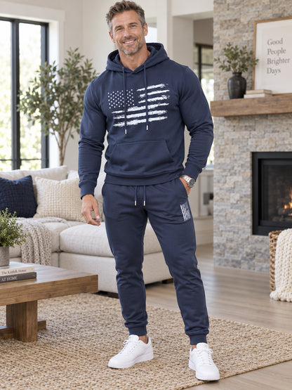 Men's American Flag Hoodie & Tapered Jogger Set