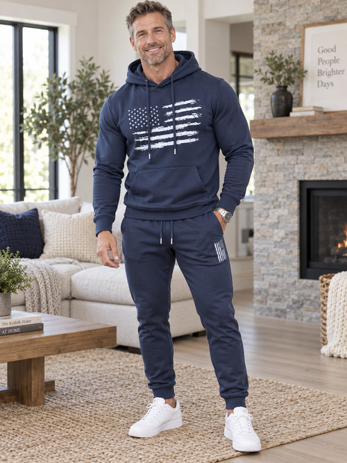 Men's American Flag Hoodie & Tapered Jogger Set