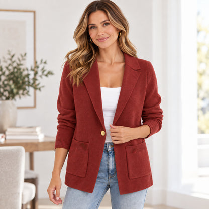 Women's Soft Knit Open-Front Blazer with Pockets