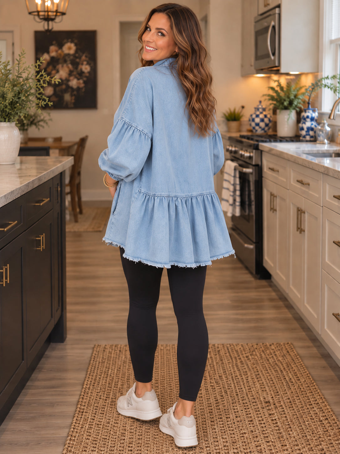 Women's Soft Denim Peplum Tunic Shirt Jacket