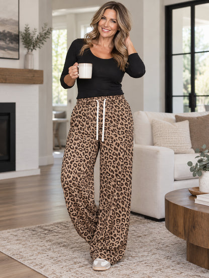 Women's Vintage Leopard Print Wide-Leg Pants