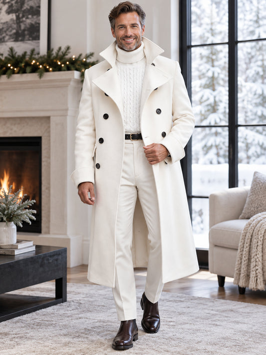 Men's British Style Double-Breasted Wool Trench Coat