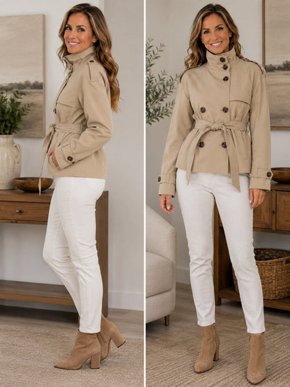 Women's Weather-Defensive Cropped Double-Breasted Trench