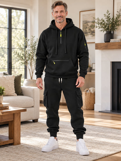 Men's Half-Zip Fleece Hoodie & Cargo Pants Set