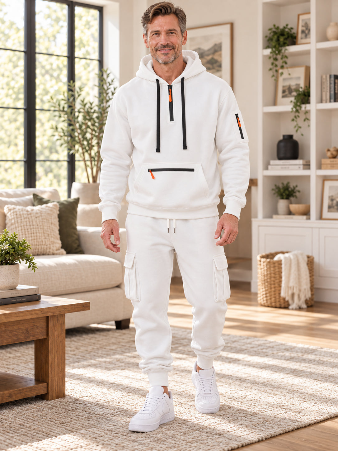 Men's Half-Zip Fleece Hoodie & Cargo Pants Set