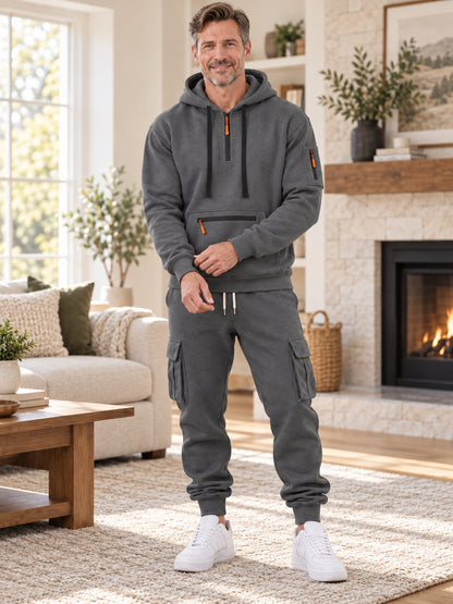 Men's Half-Zip Fleece Hoodie & Cargo Pants Set