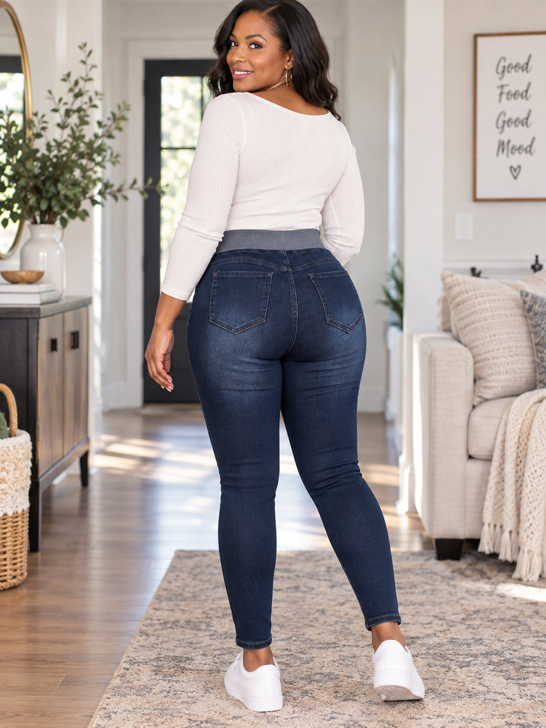 Women's High-Waisted Knit Waistband Denim Jeggings