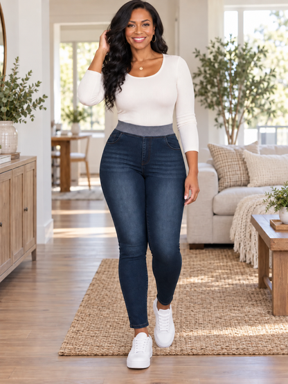 Women's High-Waisted Knit Waistband Denim Jeggings