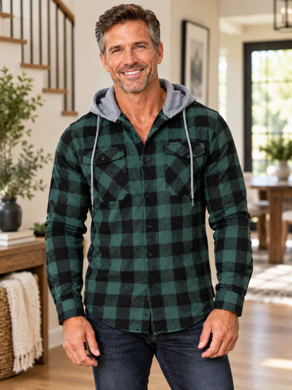 Men's Hooded Plaid Shirt Jacket
