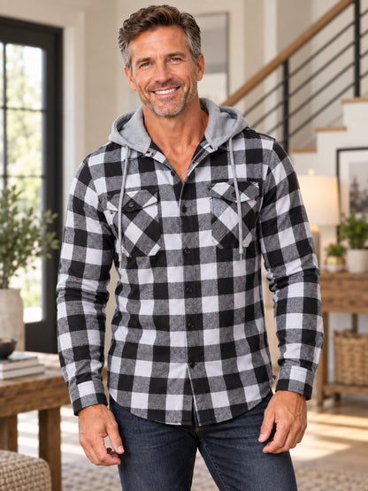 Men's Hooded Plaid Shirt Jacket