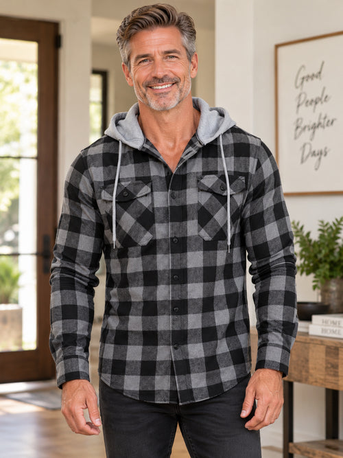 Men's Hooded Plaid Shirt Jacket