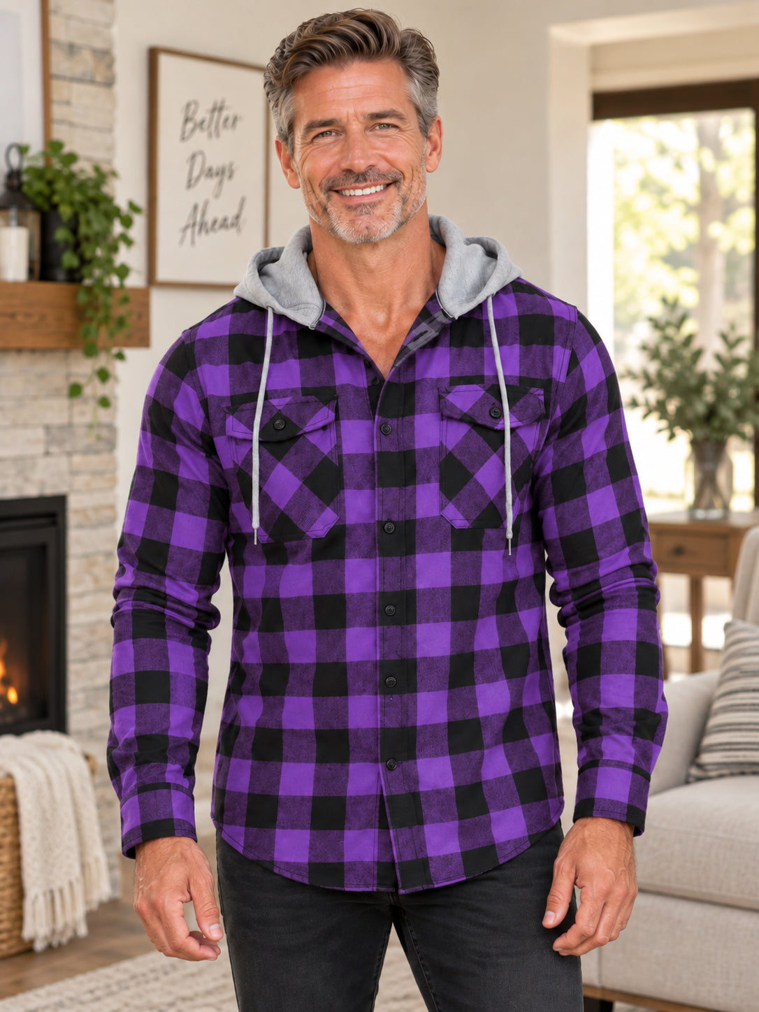 Men's Hooded Plaid Shirt Jacket