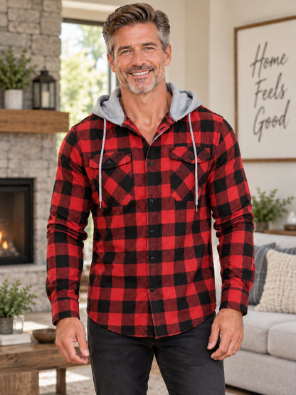 Men's Hooded Plaid Shirt Jacket