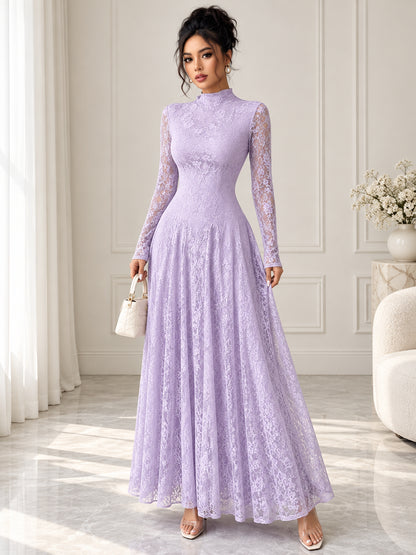 Women’s Elegant Floral Lace Long Sleeve Maxi Dress