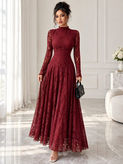 Women’s Elegant Floral Lace Long Sleeve Maxi Dress