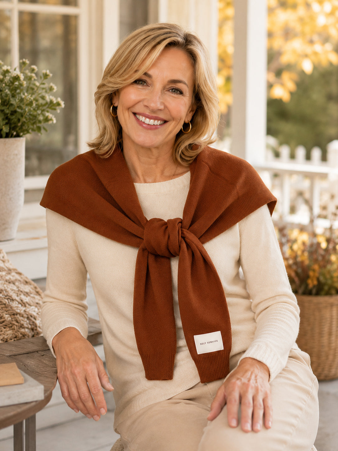 Pre-Tied Knotted Sweater Shoulder Wrap