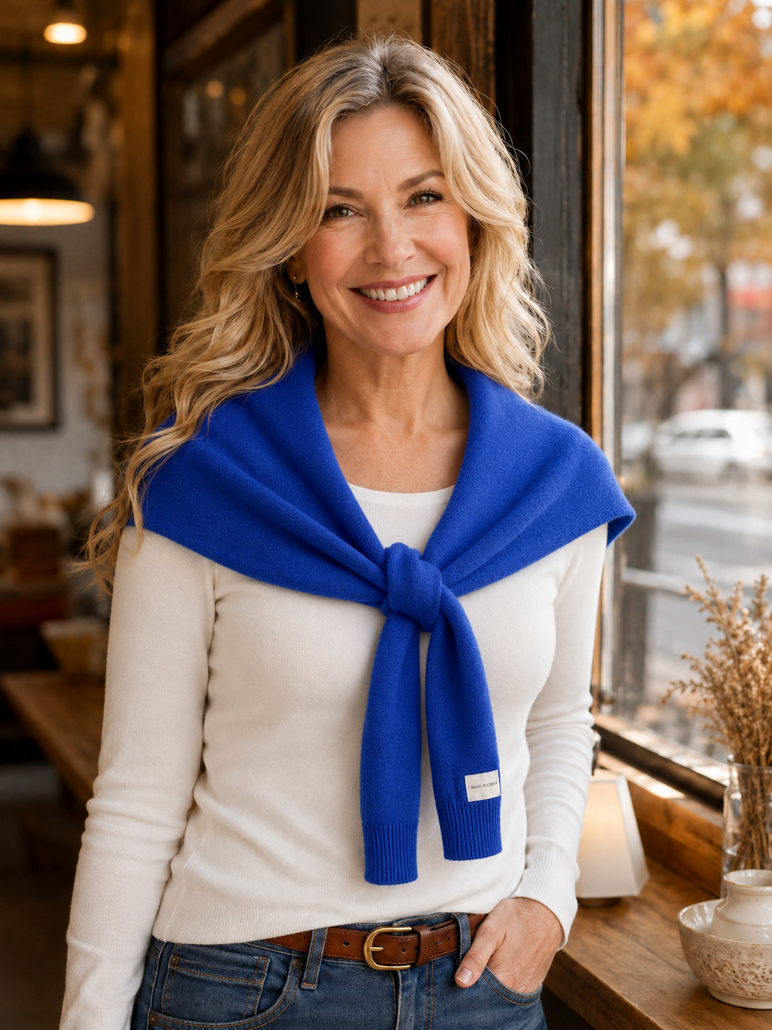 Pre-Tied Knotted Sweater Shoulder Wrap