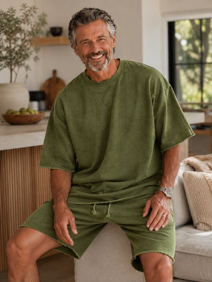 Men's Vintage Raw-Hem Relaxed Two-Piece Set