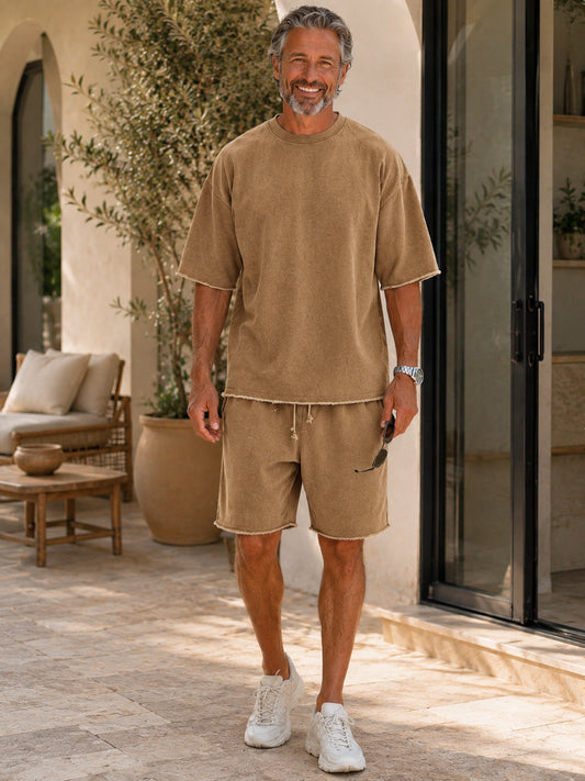 Men's Vintage Raw-Hem Relaxed Two-Piece Set