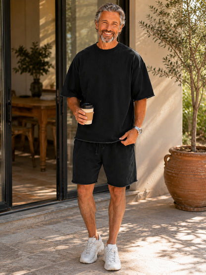 Men's Vintage Raw-Hem Relaxed Two-Piece Set