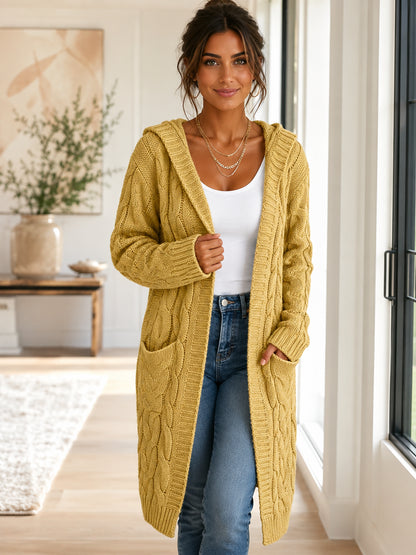 Women’s Long Hooded Cable-Knit Cardigan