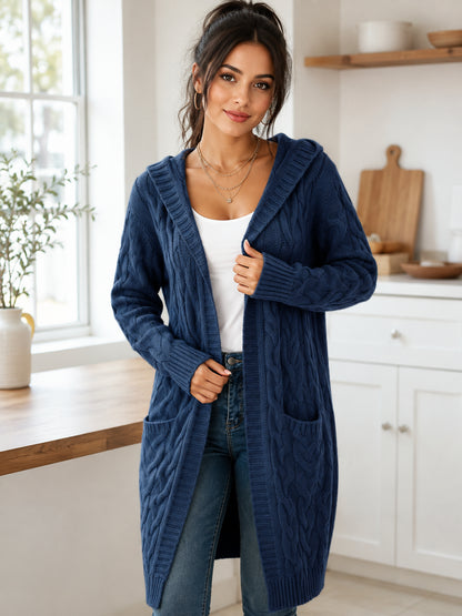 Women’s Long Hooded Cable-Knit Cardigan