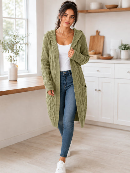Women’s Long Hooded Cable-Knit Cardigan