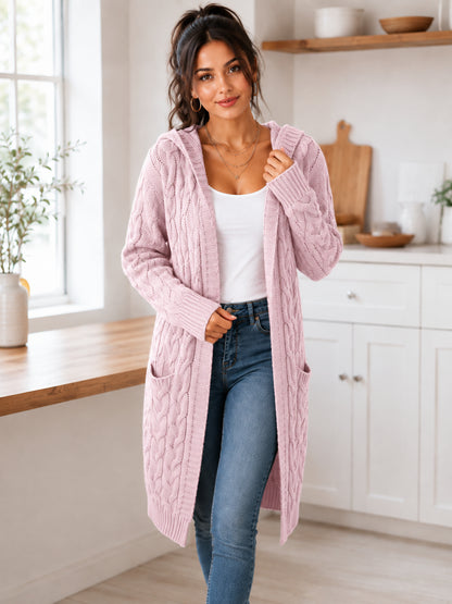 Women’s Long Hooded Cable-Knit Cardigan