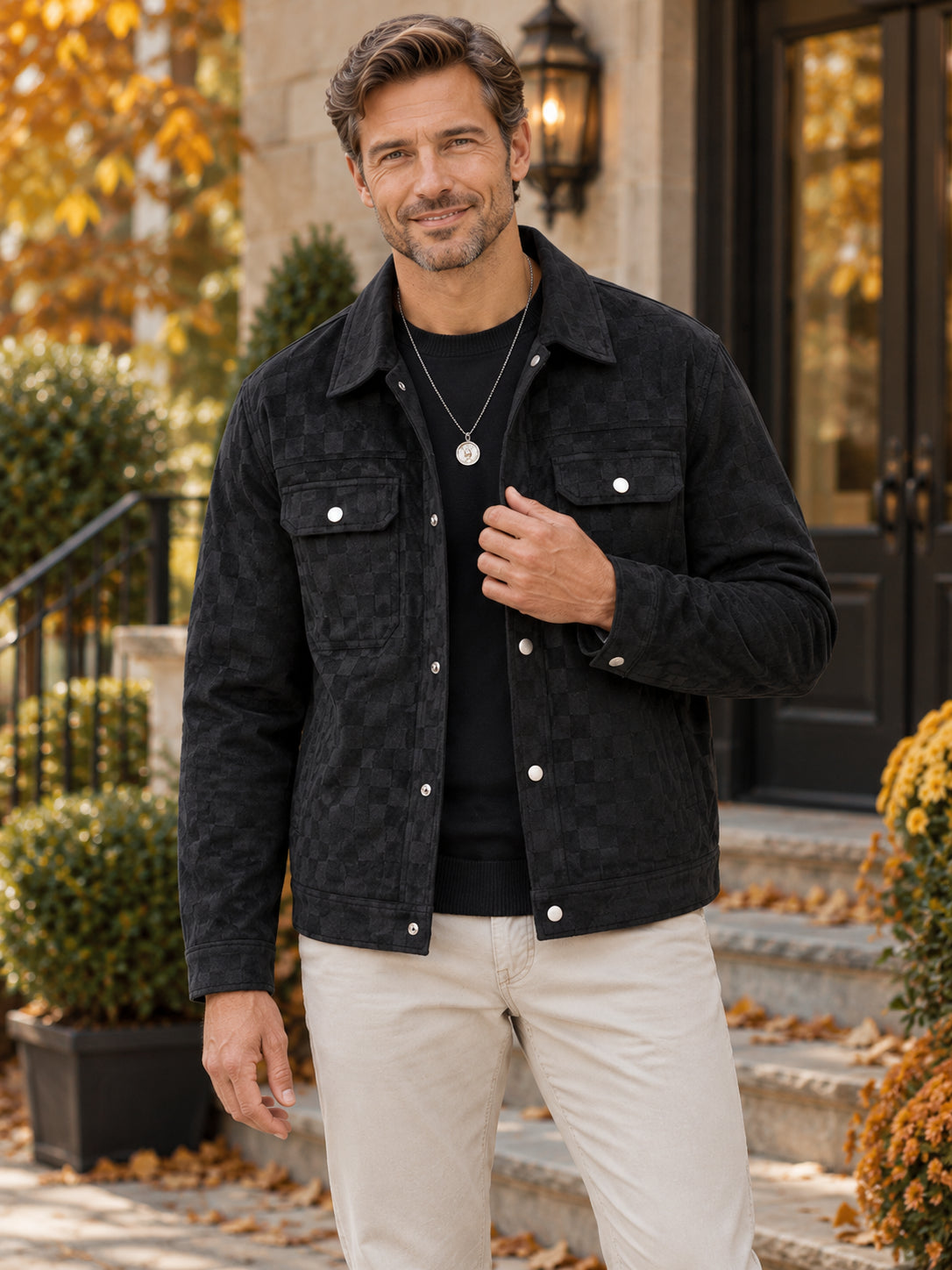 Men's Textured Suede Quilted Jacket