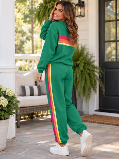 Women's Retro Rainbow Striped Two-Piece Set