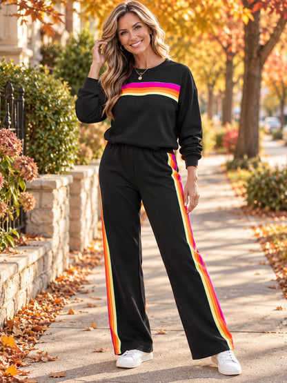 Women's Retro Rainbow Striped Two-Piece Set