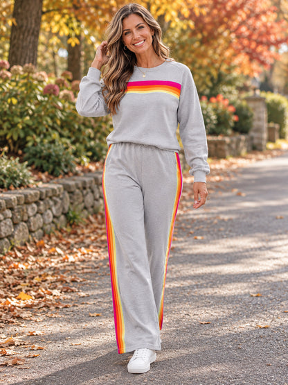 Women's Retro Rainbow Striped Two-Piece Set