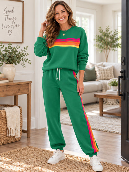 Women's Retro Rainbow Striped Two-Piece Set