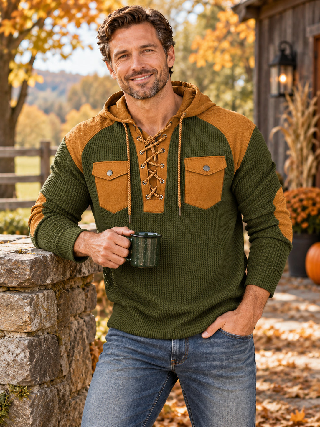 Men’s Waffle-Knit Hooded Pullover